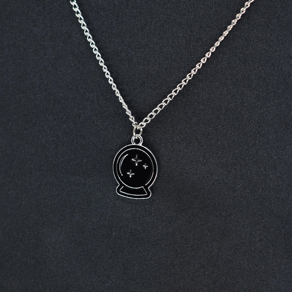 Crystal Ball Enamel Silver Chain Necklace