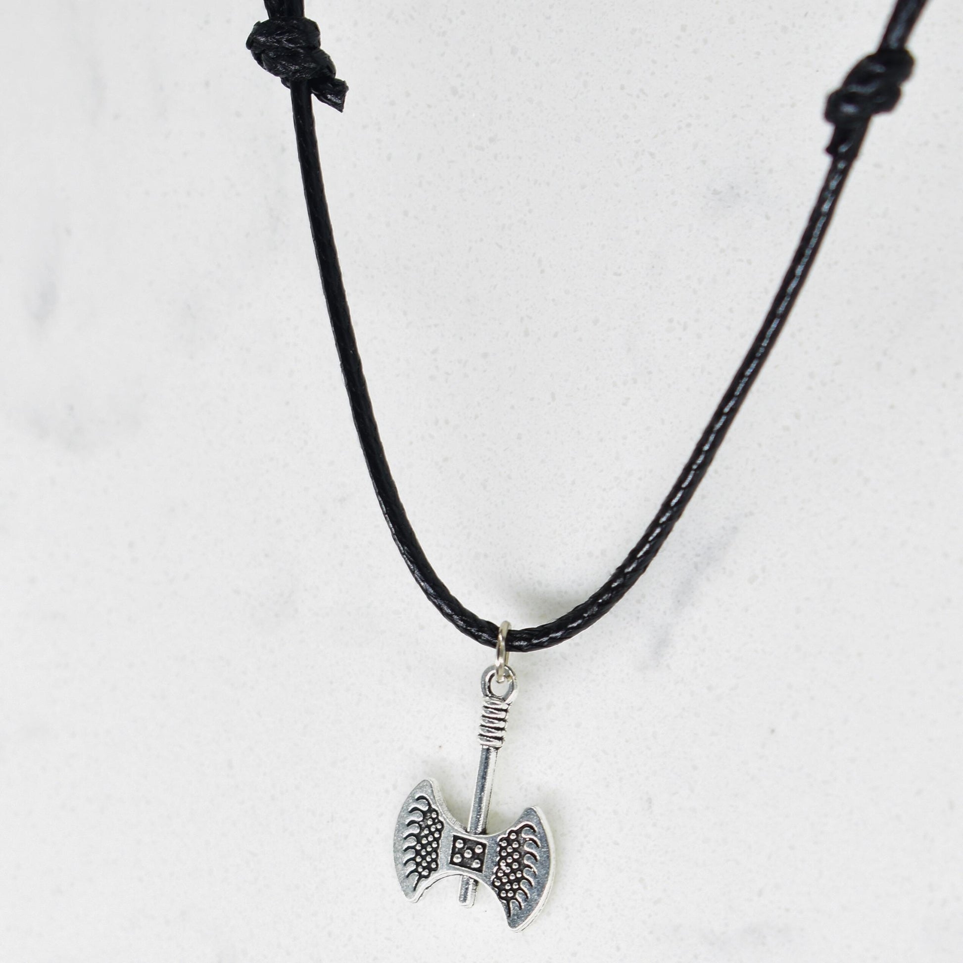 Viking Double Axe Black Cord Necklace
