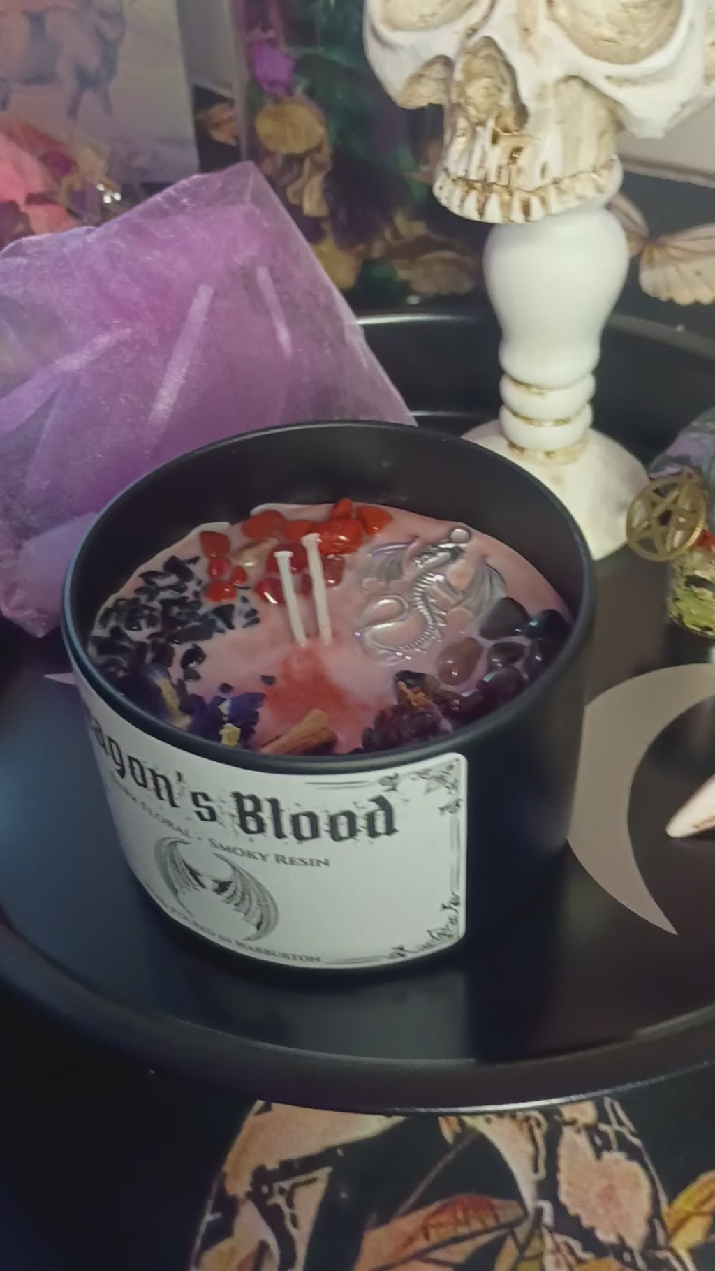 Dragons Blood Candle Jar | Herb & Crystal Infused | Red Japser Tourmaline Smoky Quartz | Cinnamon Rose