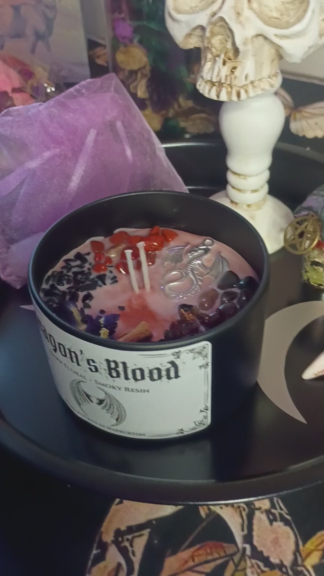 Dragons Blood Candle Jar | Herb & Crystal Infused | Red Japser Tourmaline Smoky Quartz | Cinnamon Rose