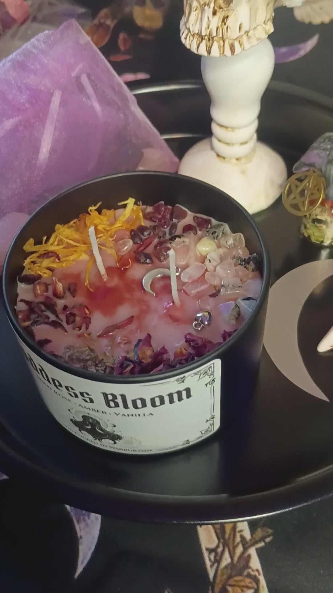 Goddess Bloom Intention Candle Jar | Herb & Crystal Infused